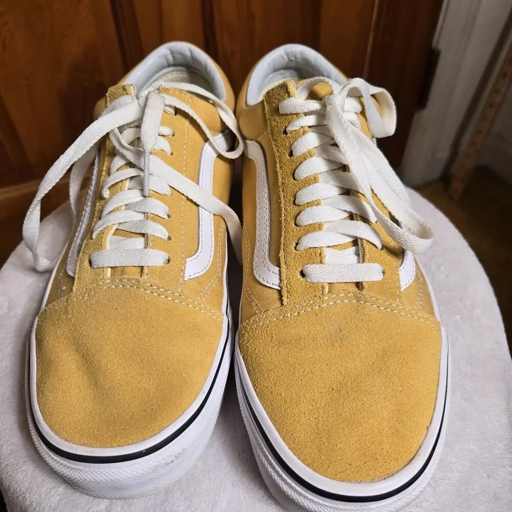Vans Old Skool Mustard Yellow White Sneakers Men 7.5 Women 9 Shoes Suede Wear